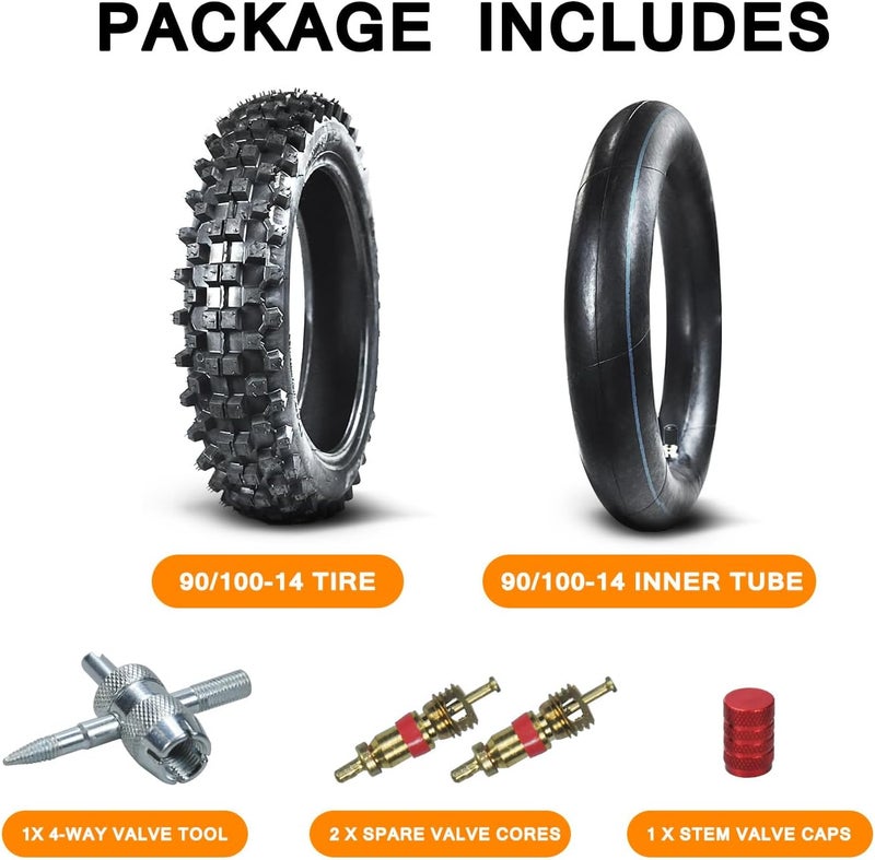 HOLATO إطار خلفي 90/100-14 3.00-14 وأنبوب داخلي لـ 110cc 125cc KLX125 KLX140 KX85 TTR125 YZ80 YZ85 CT90 RM80 DRZ125 TaoTao DB17 Apollo RFZX18 Coolster دراجة ترابية خارج الطريق موتوكروس ثقيلة التحمل - Image 5
